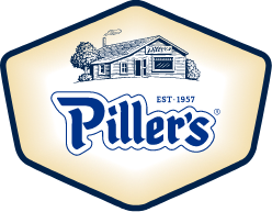 The word Piller's with Est. 1957 at top and a wooden house structure in the background.
