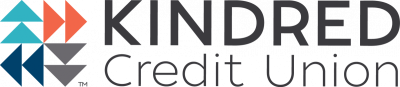 A logo of Kindred Credit Union with arrows.