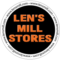 A circular logo for Len's Mill Stores.
