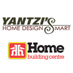 Yantzi's Home Design Smart written on top, below Home in black and building centre in red