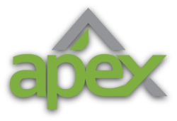 The word apex in green with a grey peak above it.