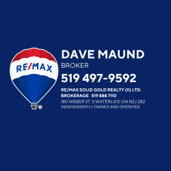 A blue background and a blue, white, and red hot air balloon with the word Re/Max on it. David Maund and phone number written beside.
