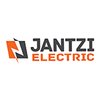 Jantzi Electric spelled out with Electric placed beneath Jantzi. All upper case letters. To the left is a lightning symbol to represent electricity.