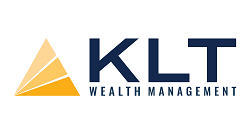 A yellow-orange coloured triangle divided into 3 parts beside the words KLT Wealth Management