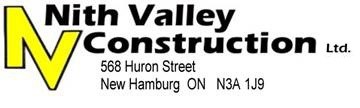 Yellow N that turns into a V, and black lettering of Nith Valley Construction.