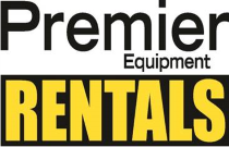 Premier Equipment in black, with the word Rentals in yellow with black border underneath.